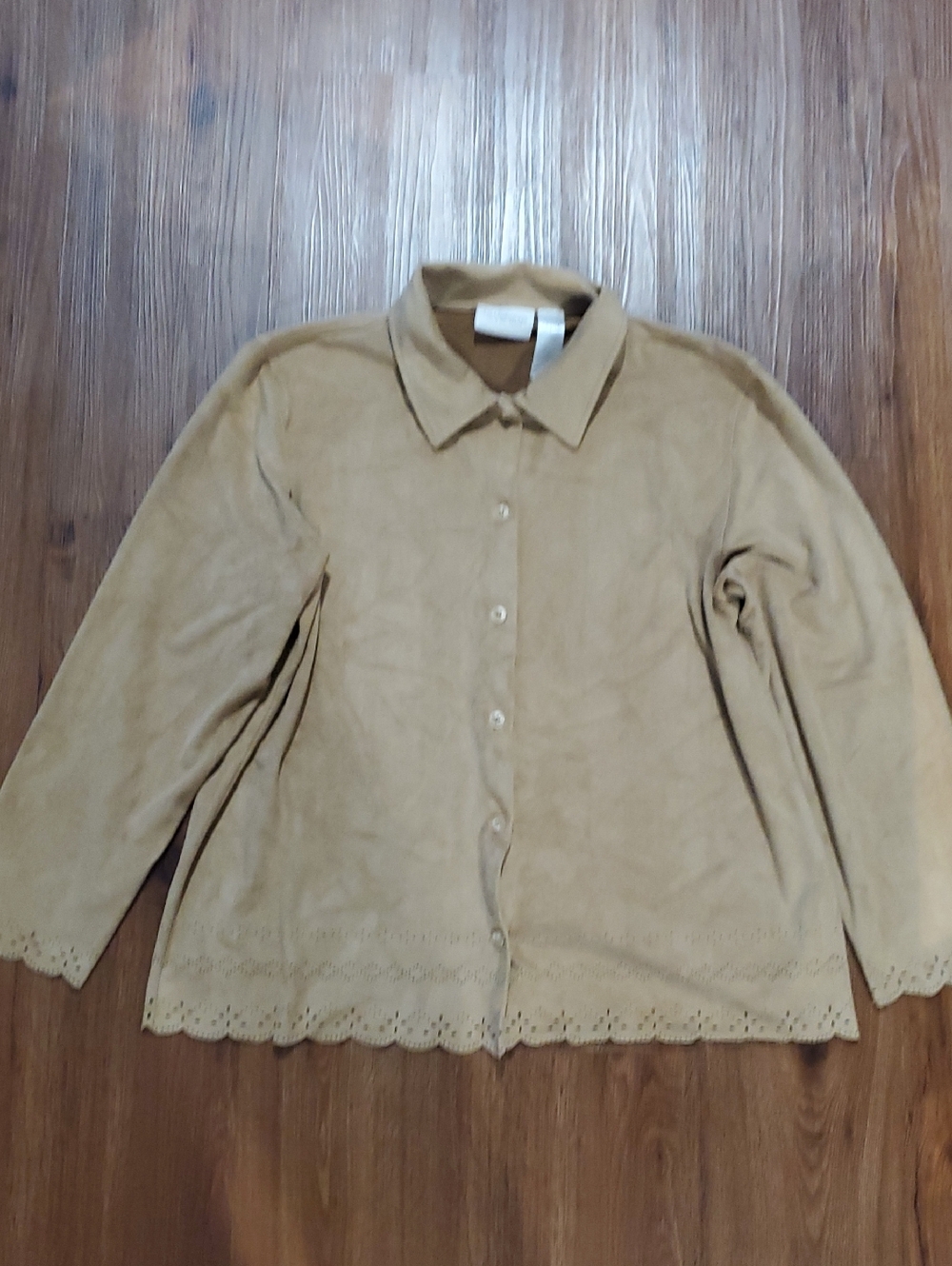 LAST CHANCE Liz Claiborne Tan Button-Down Suede-Look Long Sleeve Shirt